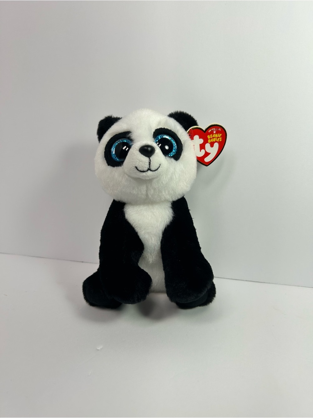 Ty Black and White Panda Beanie Plush with Blue Eyes